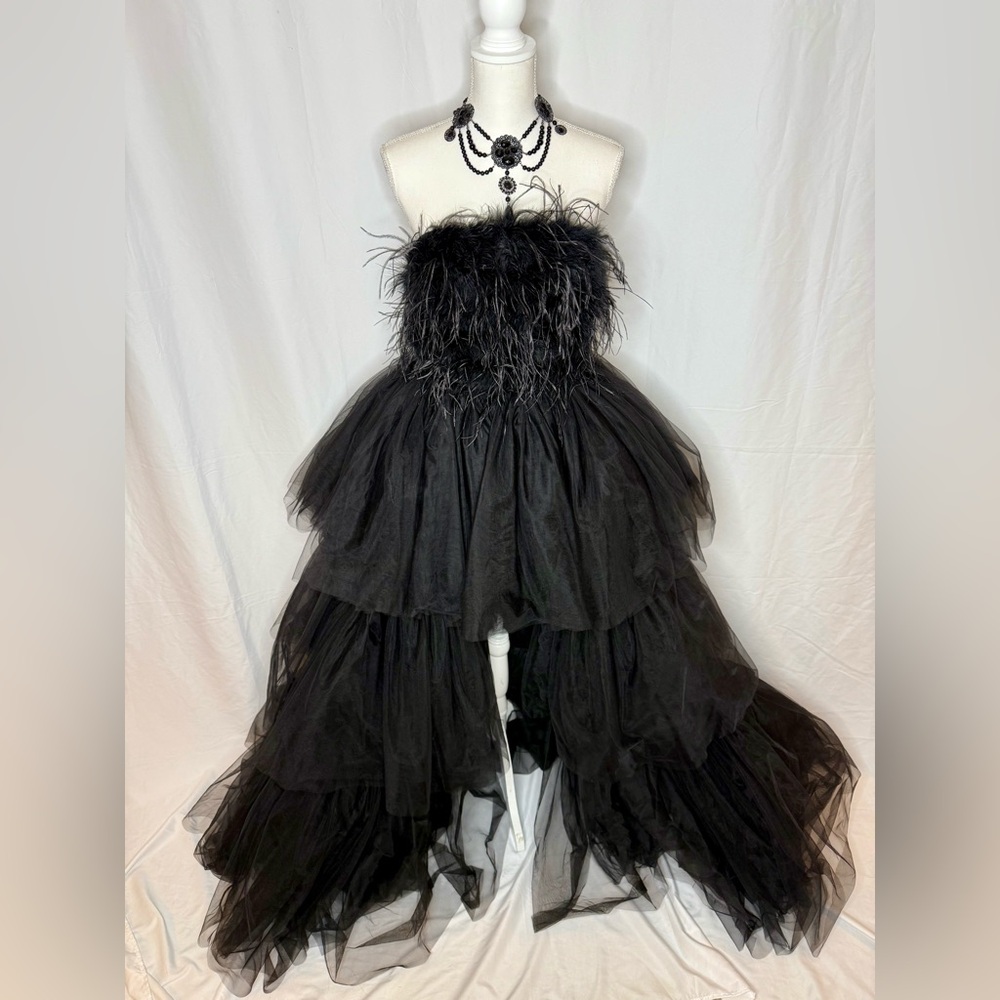 NWT Elegant Black ostrich Feathered Gown